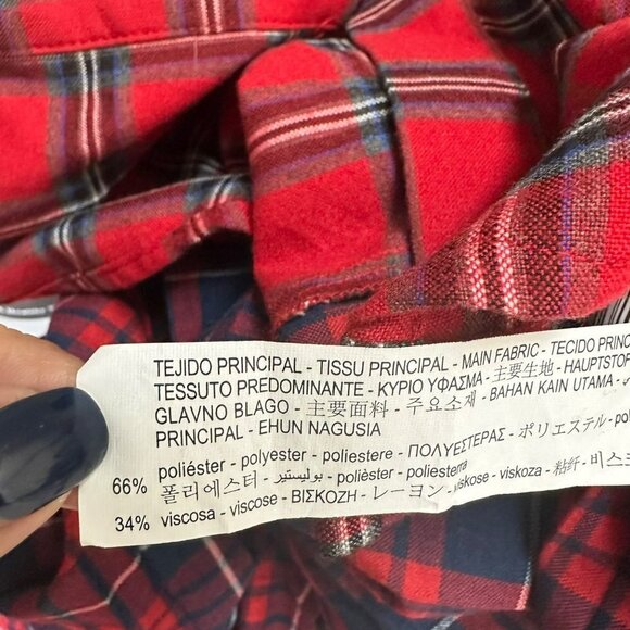 Zara Plaid Flannel Red Blue Long Sleeve Button Up  Shirt  Dress Size 13 14 - Picture 11 of 12
